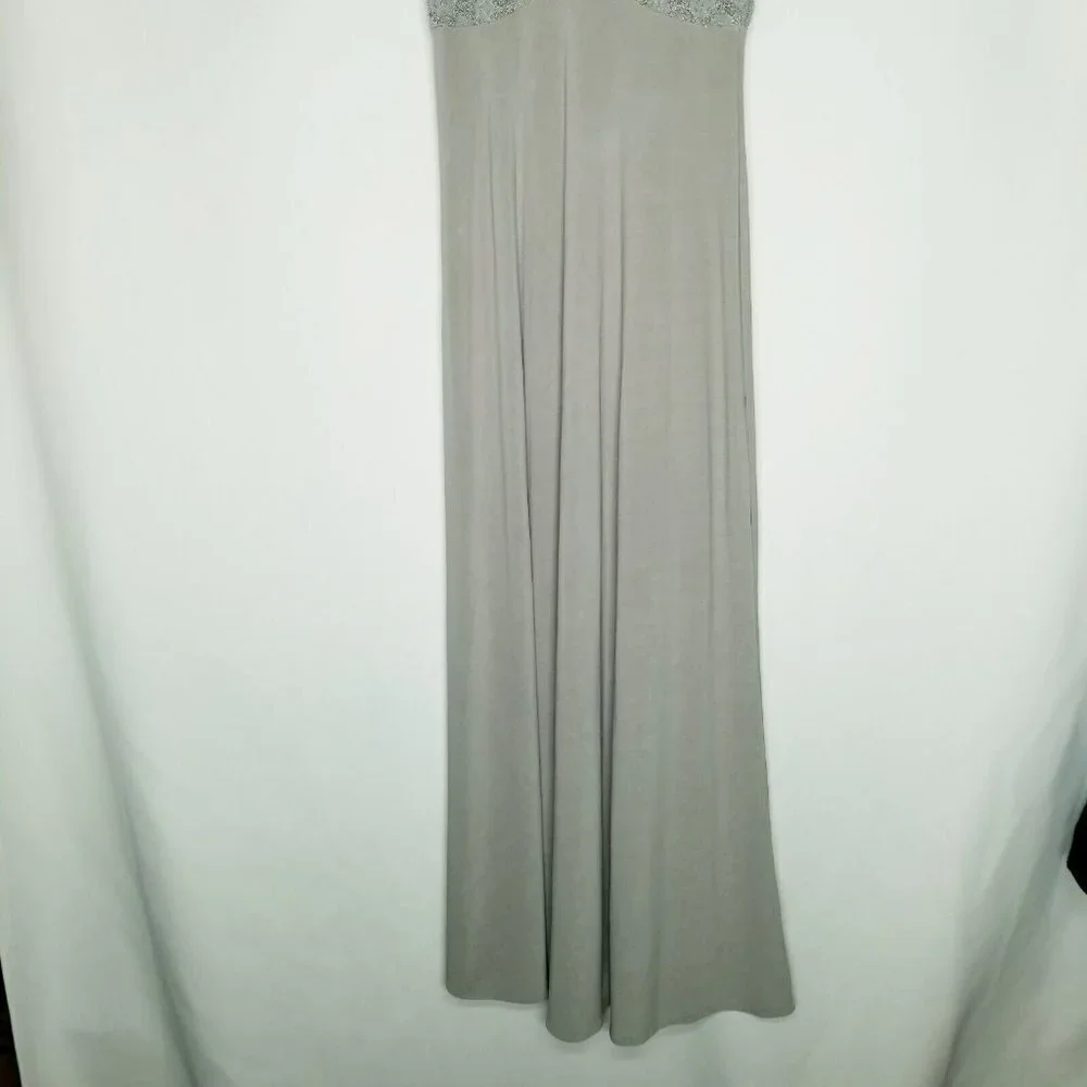 Michel Stephen Via Moda long grey gray‎ maxi dress stretchy lace sleeveless M